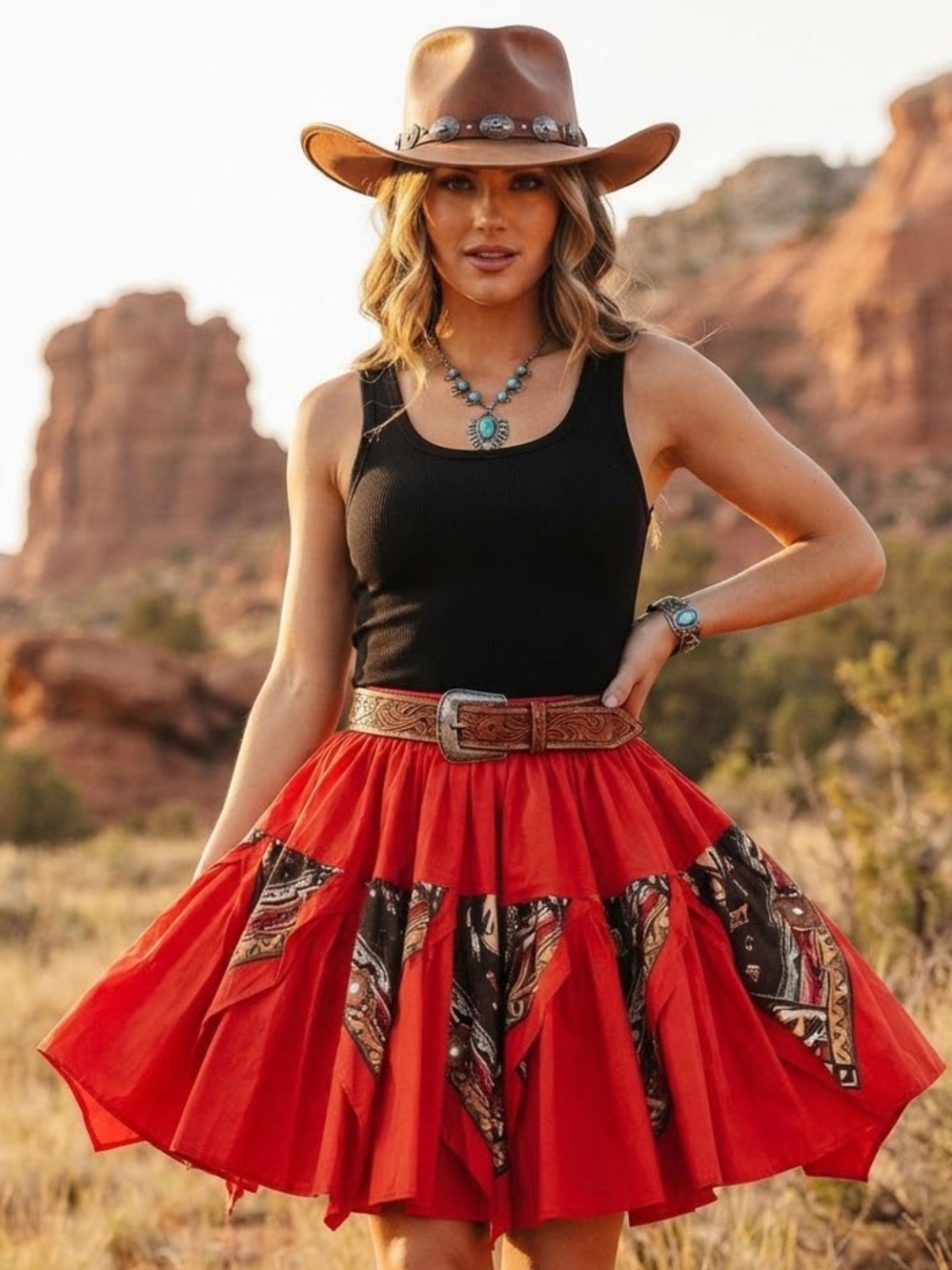 Vintage Prairie/squaredancing Skirt Bandana Style Red M Country Western Cowgirl